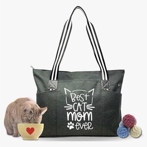 Brooks & Jess Designs large grey tote bag “Best cat mom ever”